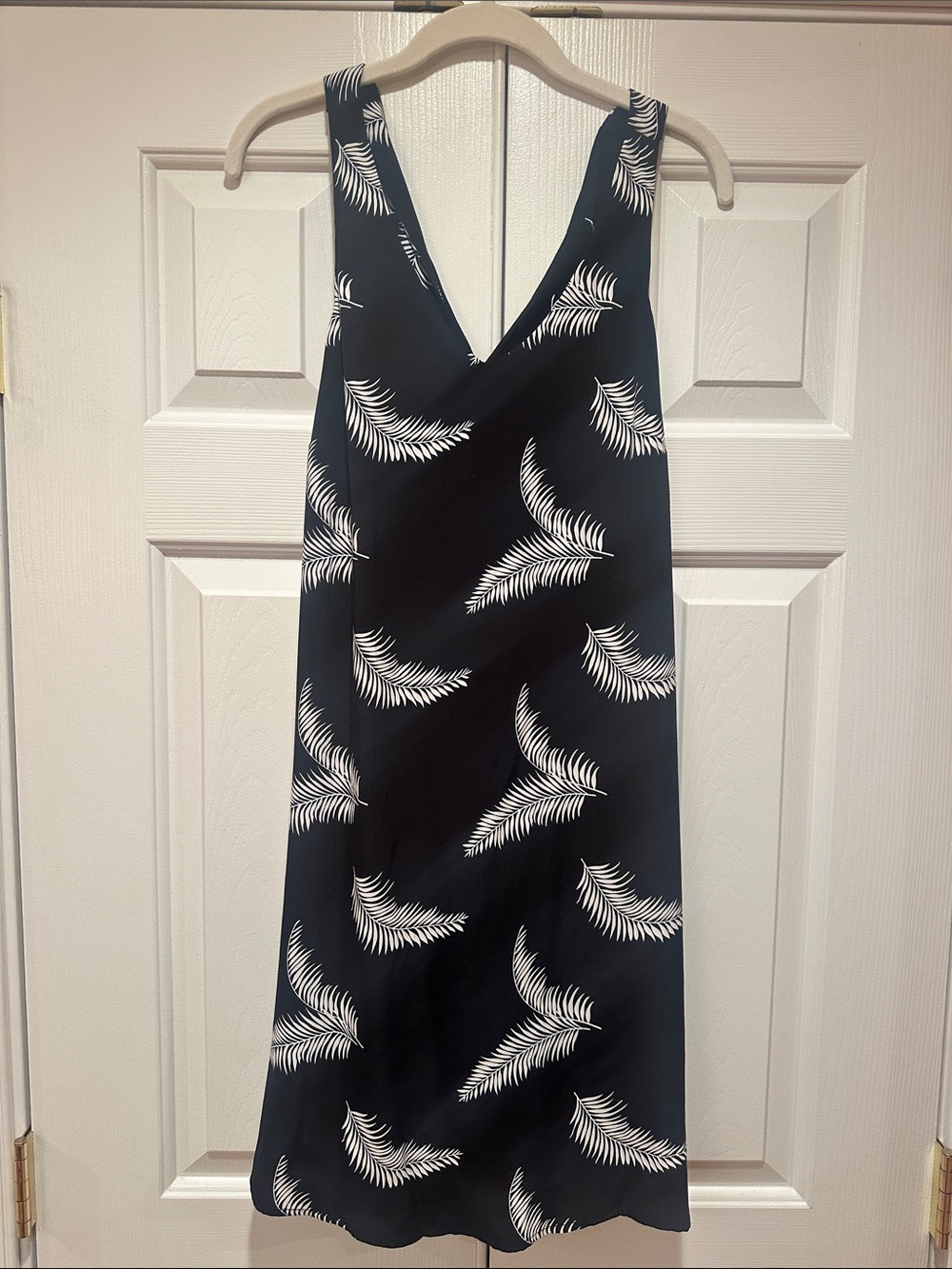LOFT Black Midi Dress with White Leaf Print